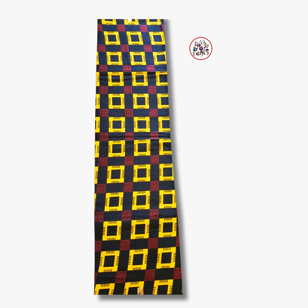 Checkerboard Yellow & Wine Ankara Fabric - House of Prints