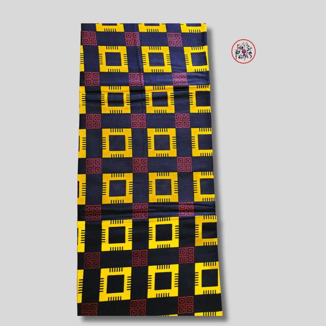 Checkerboard Yellow & Wine Ankara Fabric - House of Prints