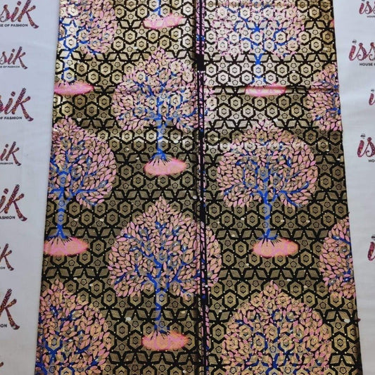 Chocolate Brown & Pink Embellished Gold Ankara - akgld004 - House of Prints
