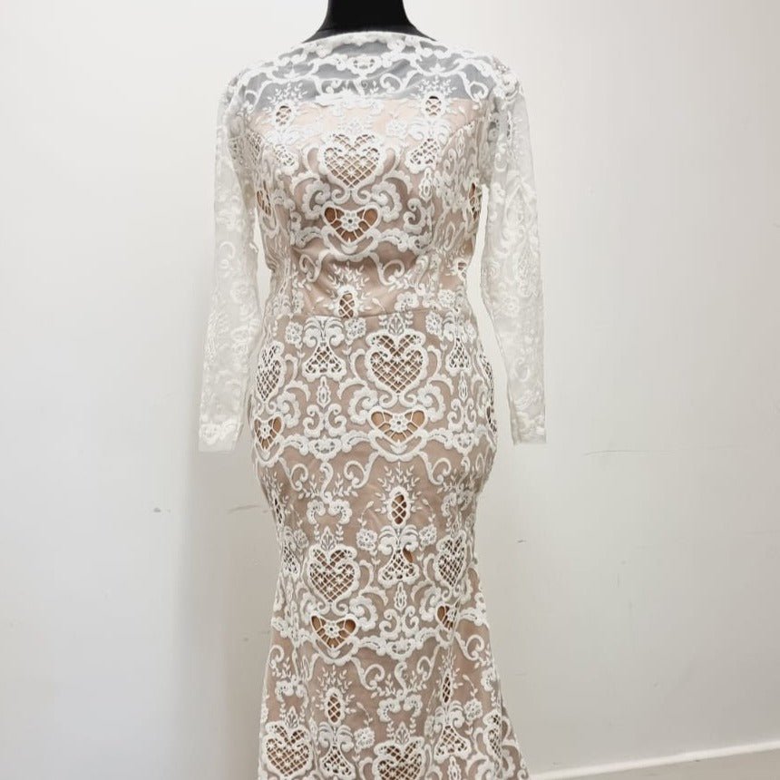 Cream Embroidery Evening Dress - House of Prints