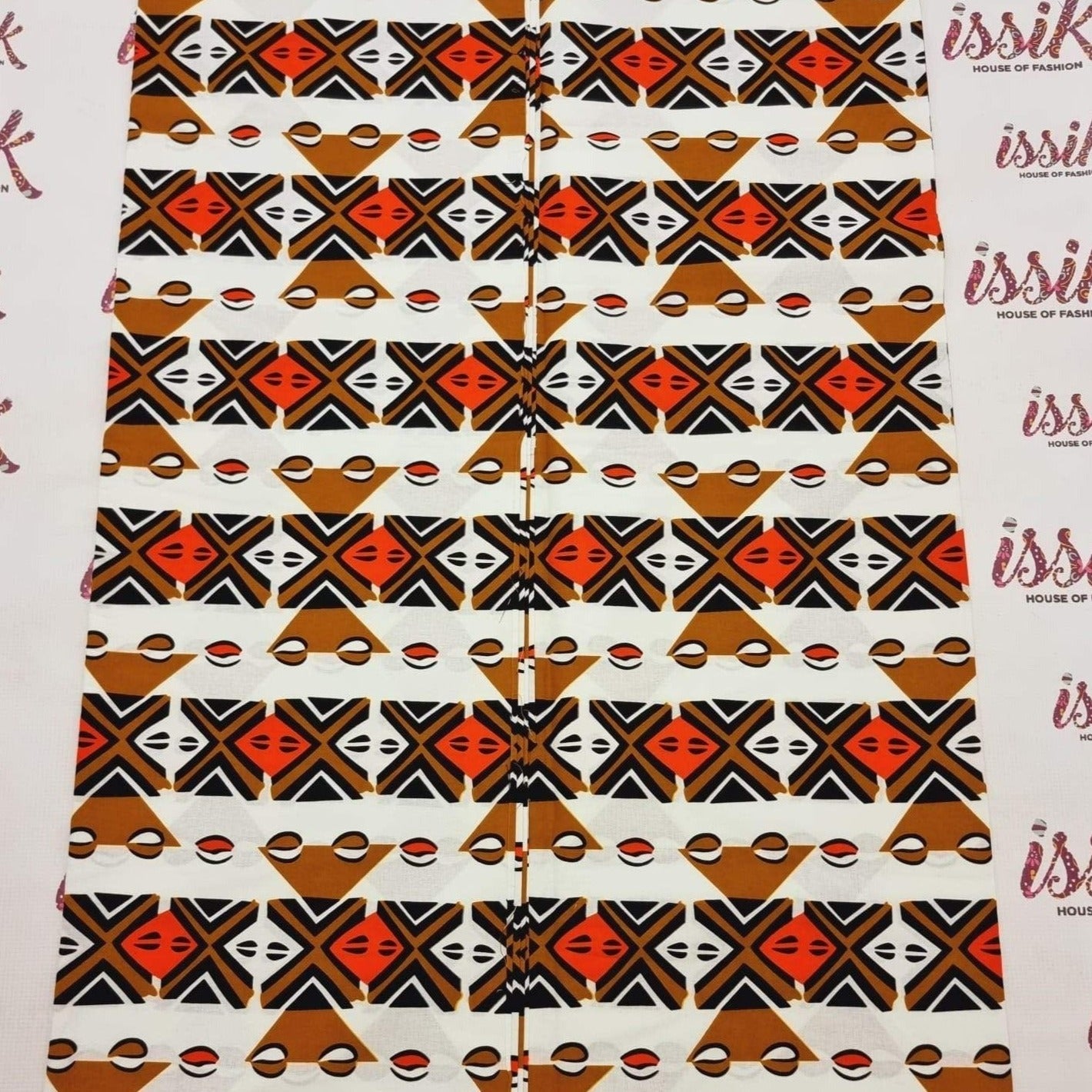 Cream, Orange & Brown Ankara Fabric - ak15079 - House of Prints