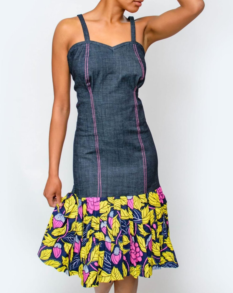 Denim African Print Dress - rtw039 - House of Prints