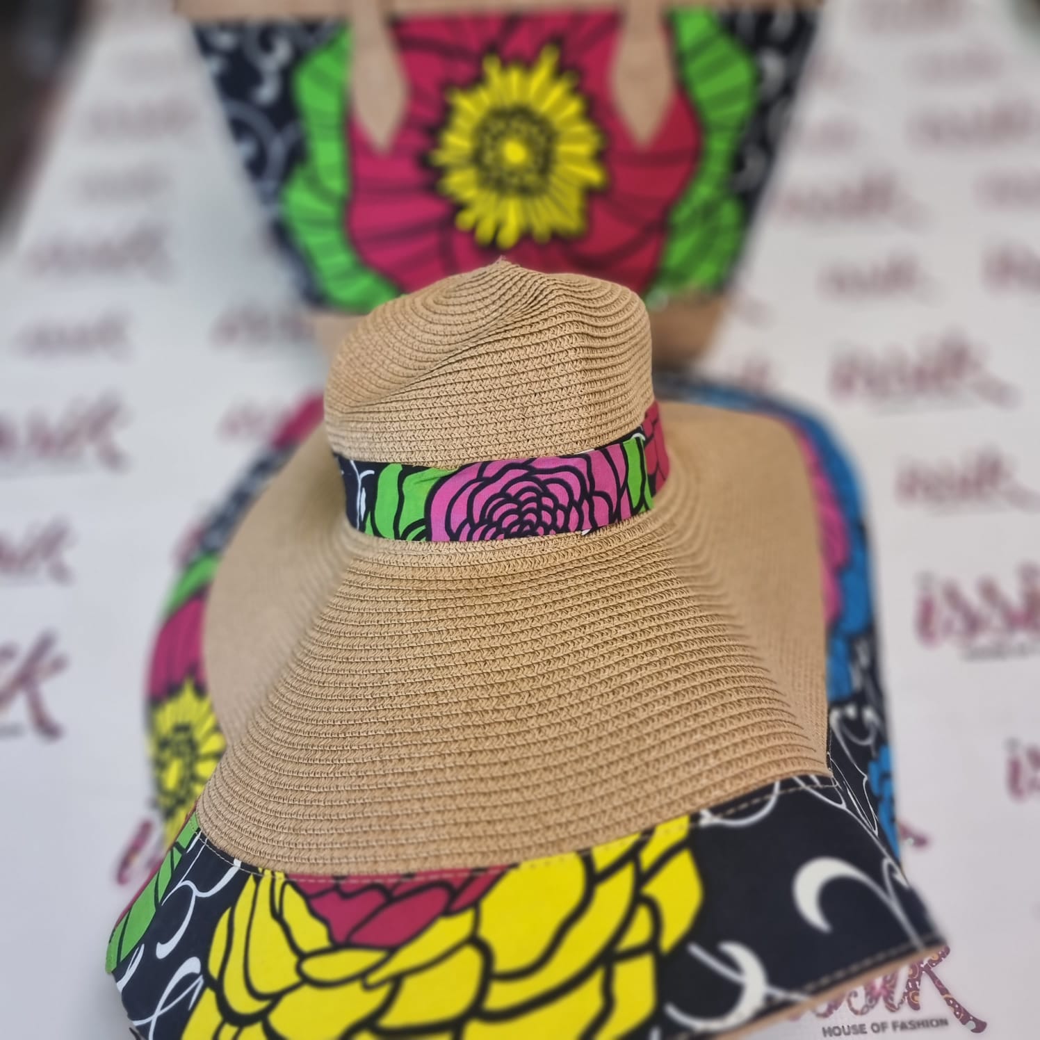 Floral African Print Oversize Sun Hat - Light Tan - House of Prints