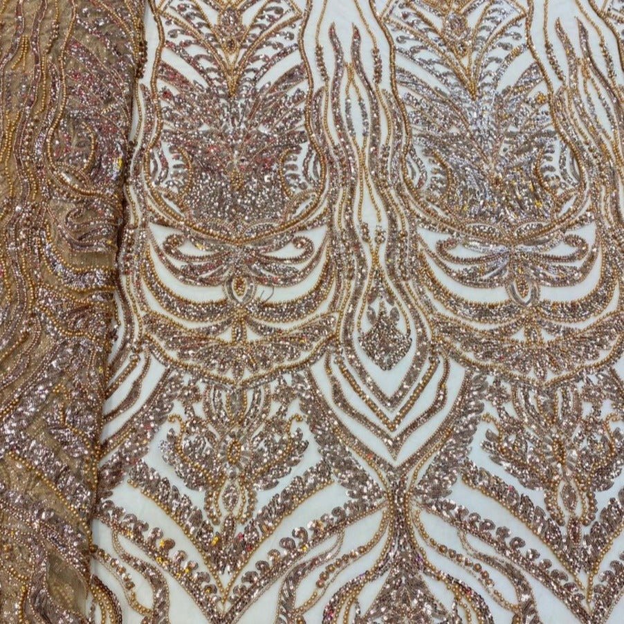 Gold Hand Beaded Lace - ial060 - House of Prints