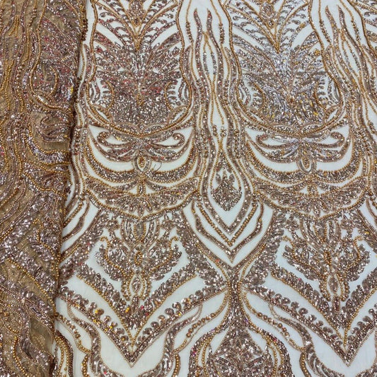 Gold Hand Beaded Lace - ial060 - House of Prints