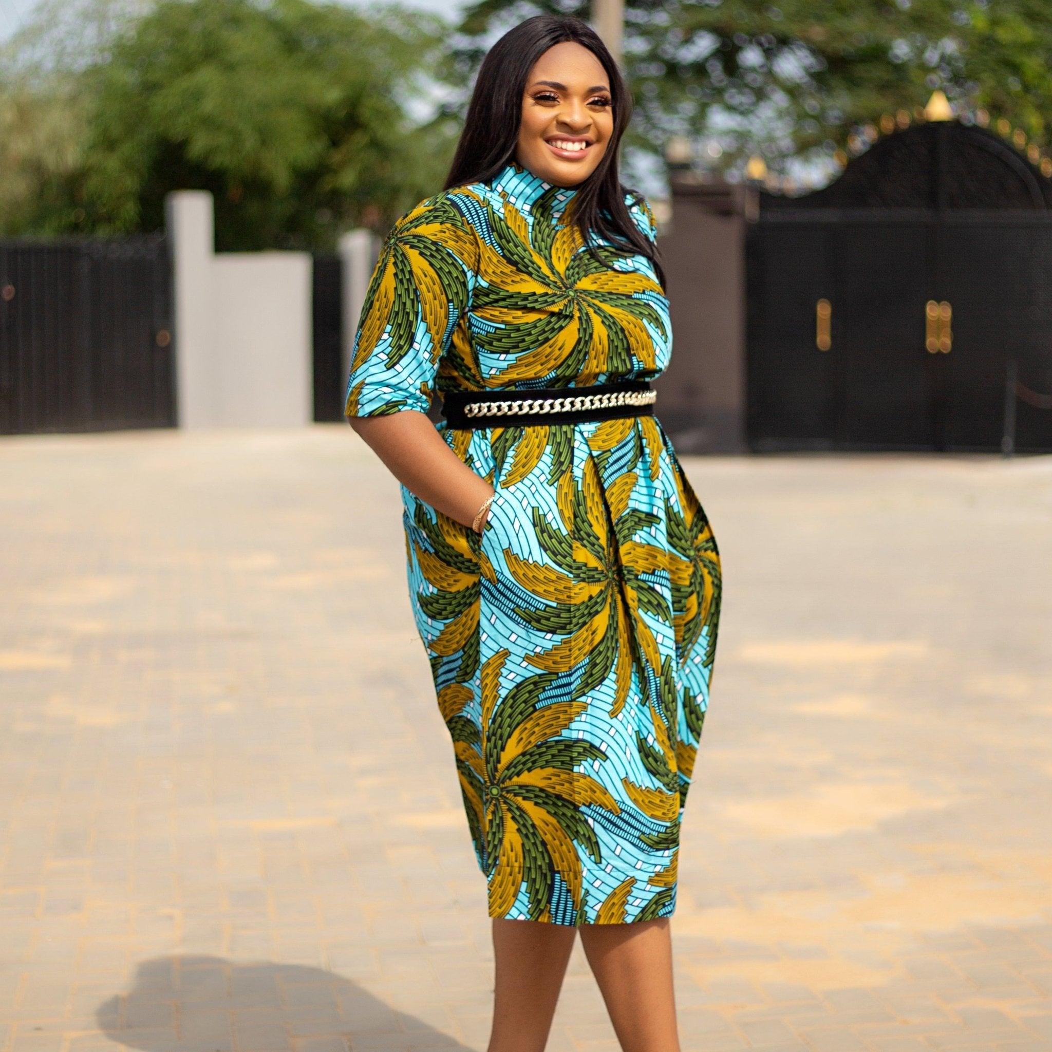 Green African Print Dress - lrtw085 - House of Prints