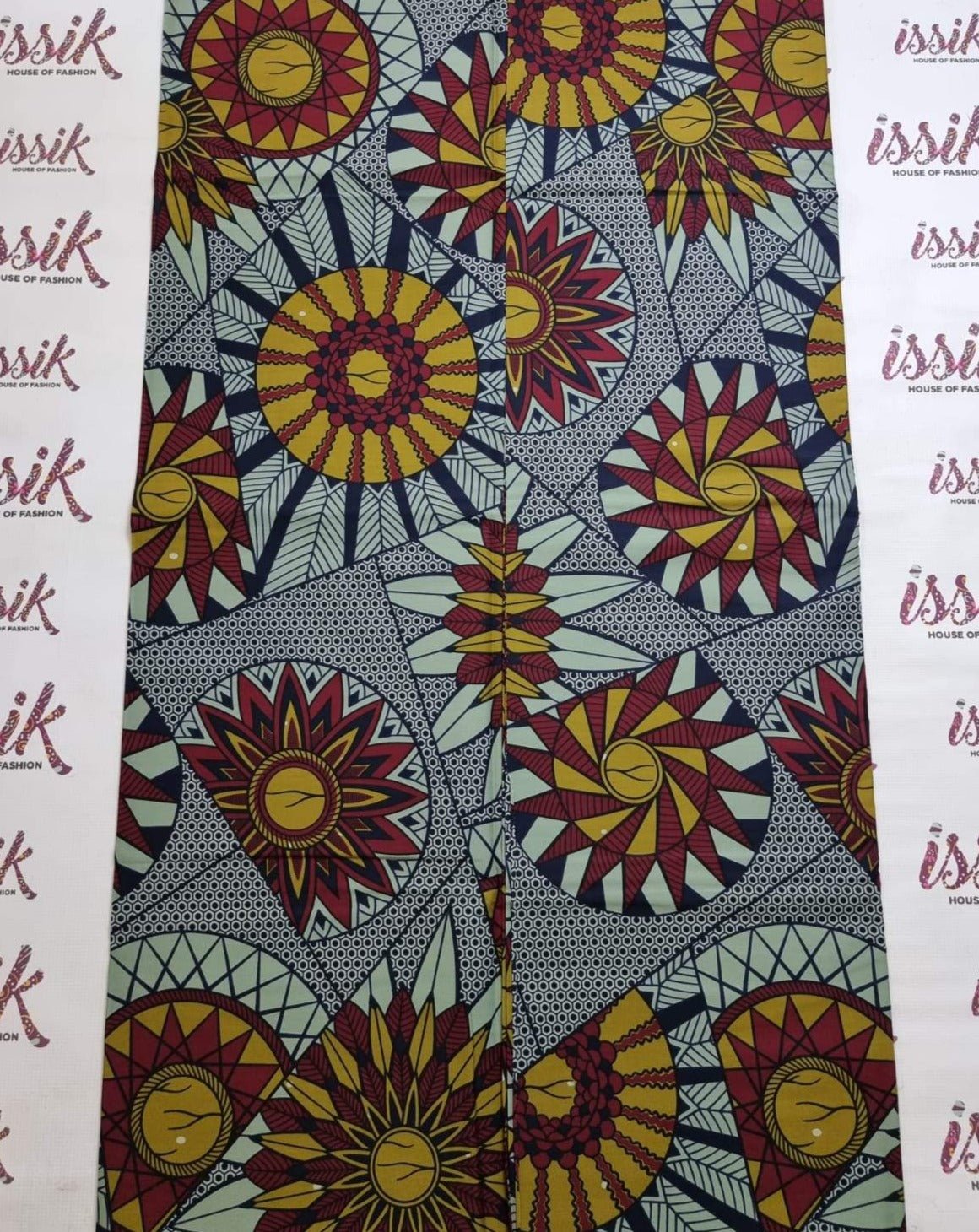 Brown and Green Ankara Fabric with Geometric Paisley Design main image 1