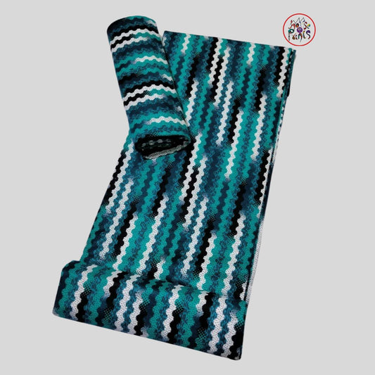 Green, white & black curved Ankara fabric - House of Prints