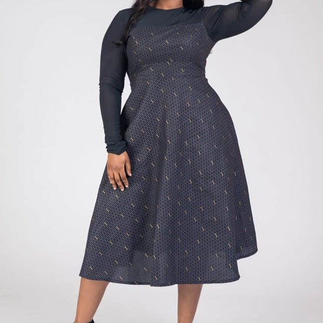 Grey and Black African Print Dress - rtw042 - House of Prints
