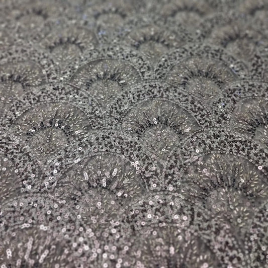 Grey & Black Beaded Bridal Fabric - House of Prints
