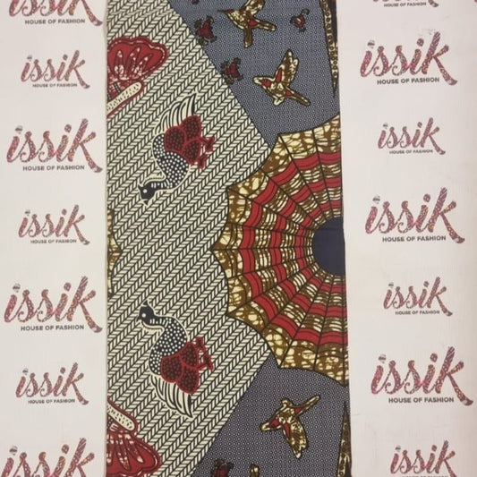 Grey & Red Ankara Fabric - ak5018 - House of Prints