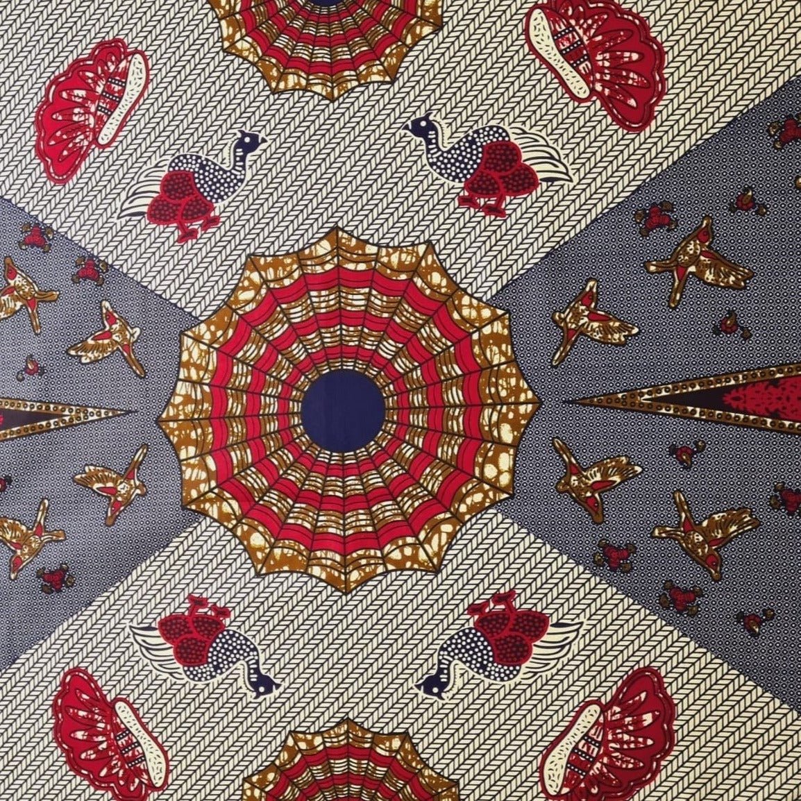 Grey & Red Ankara Fabric - ak5018 - House of Prints