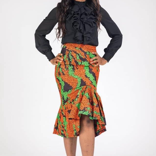 High Low Brown African Print Skirt - rtw047 - House of Prints