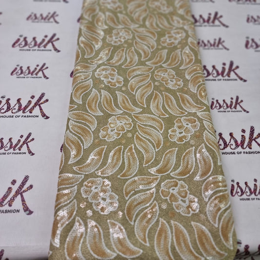 Light Brown and Gold Sequins Lace Fabric - House of Prints