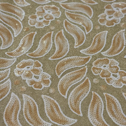 Light Brown and Gold Sequins Lace Fabric - House of Prints