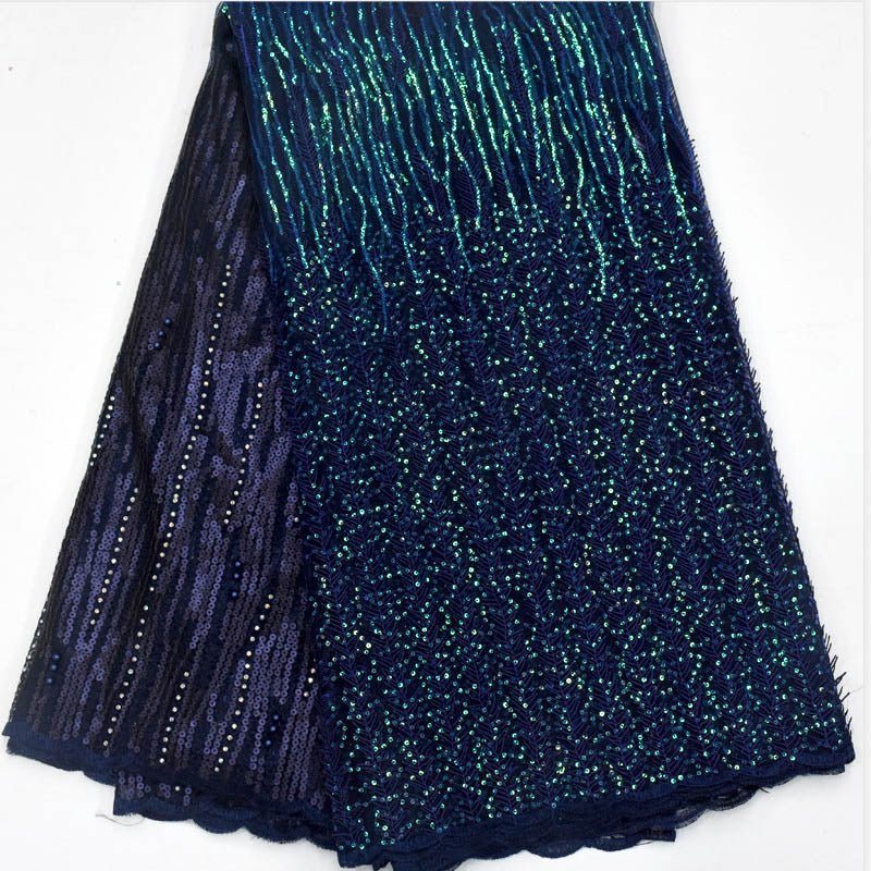 Navy Blue Sequin Lace - House of Prints