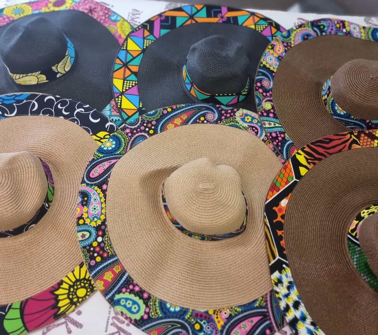 Paisley African Print Oversize Sun Hat - Tan - House of Prints
