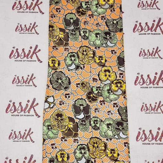 Peach & Green Embellished Gold Ankara - akgld026 - House of Prints