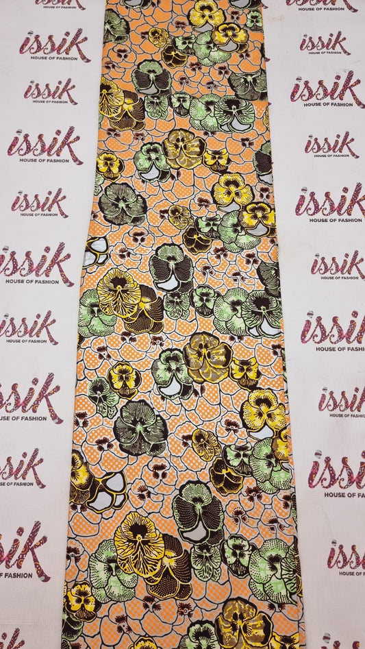 Peach & Green Embellished Gold Ankara - akgld026 - House of Prints