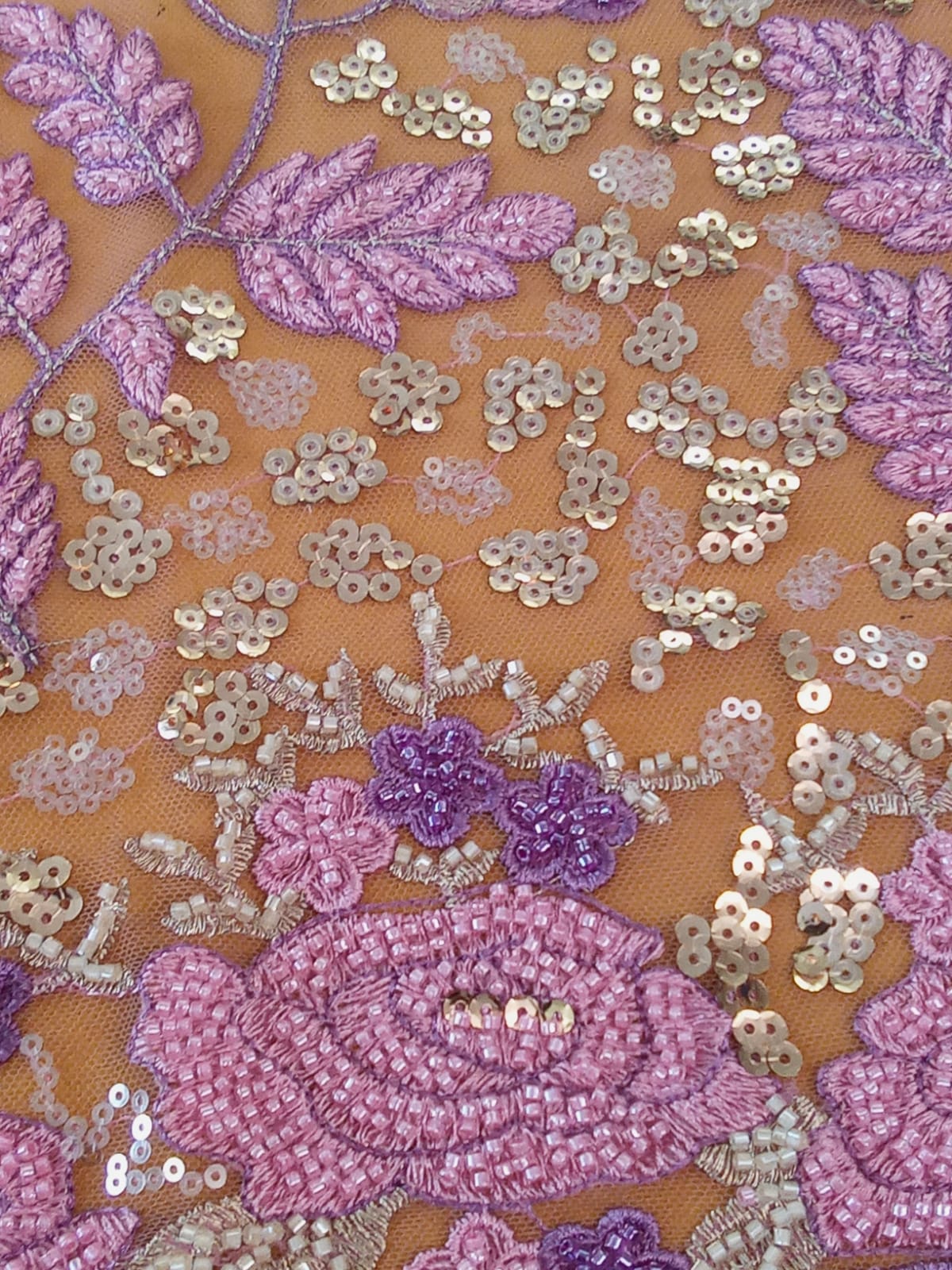 Pink Beaded Bridal Lace Fabric - House of Prints