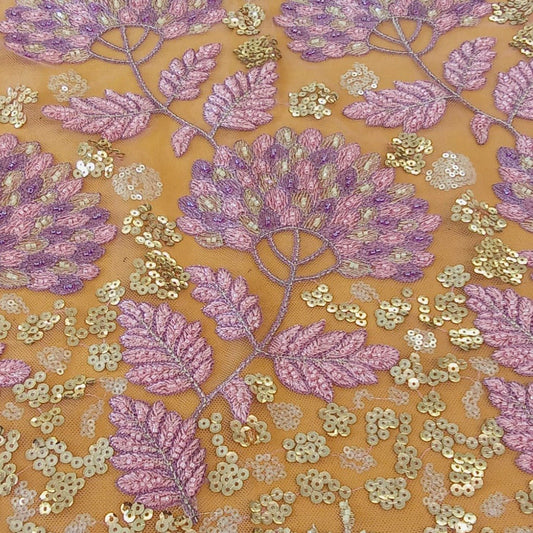 Pink Beaded Bridal Lace Fabric - House of Prints