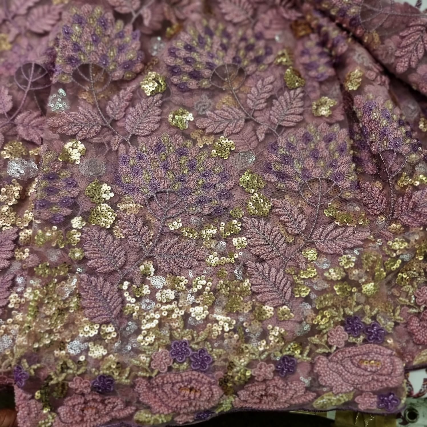Pink Beaded Bridal Lace Fabric - House of Prints
