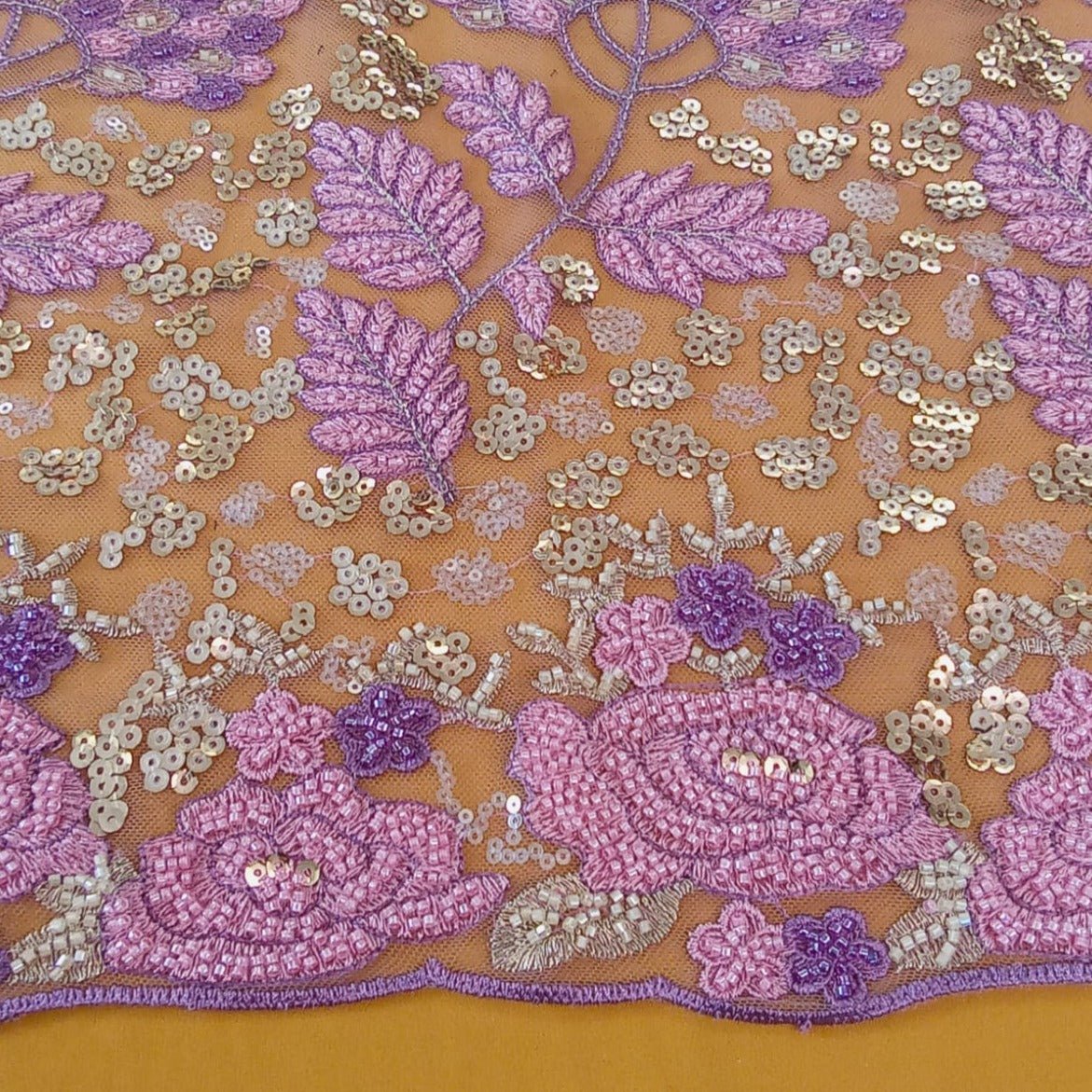 Pink Beaded Bridal Lace Fabric - House of Prints