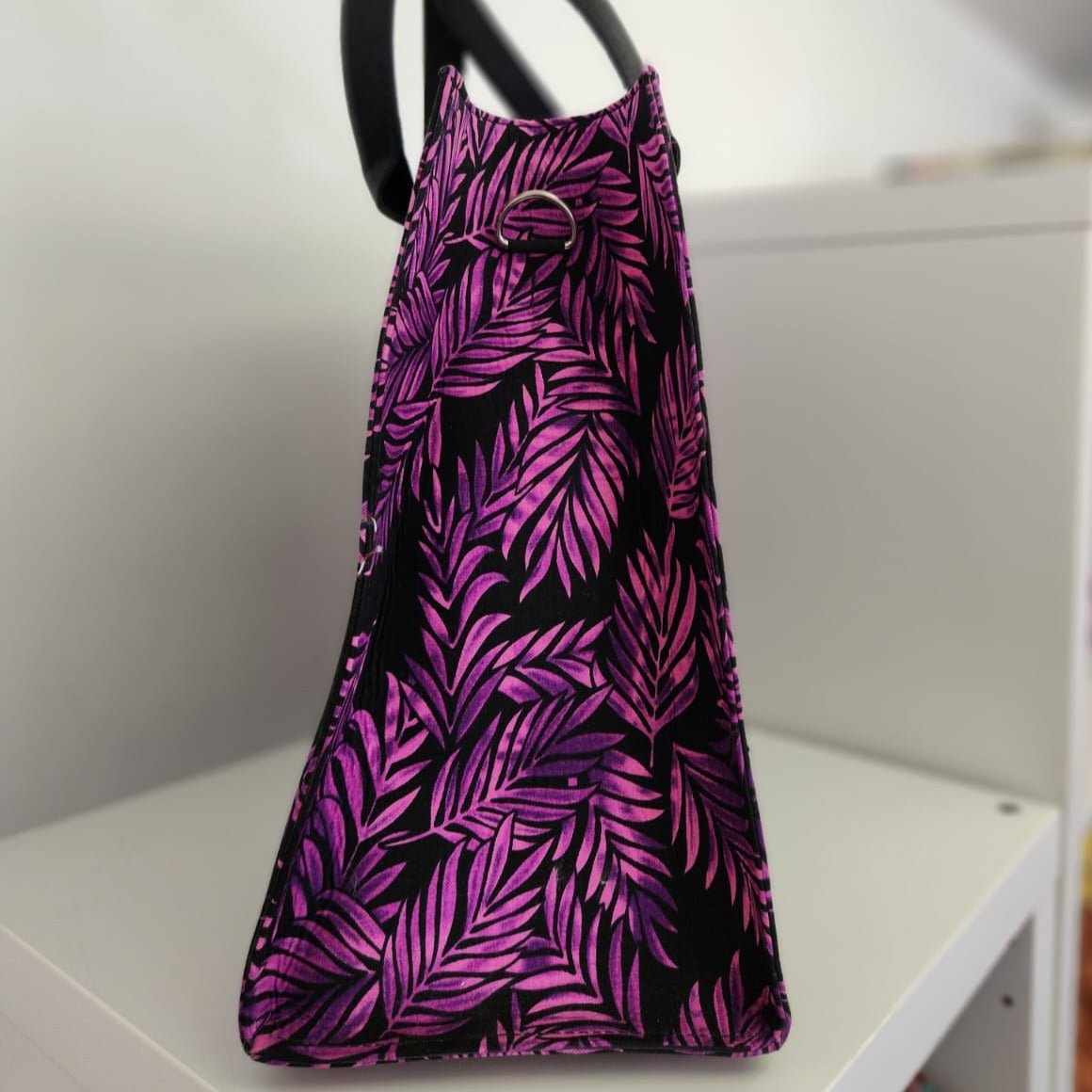 Purple & Black Shopping Handbag - House of Prints