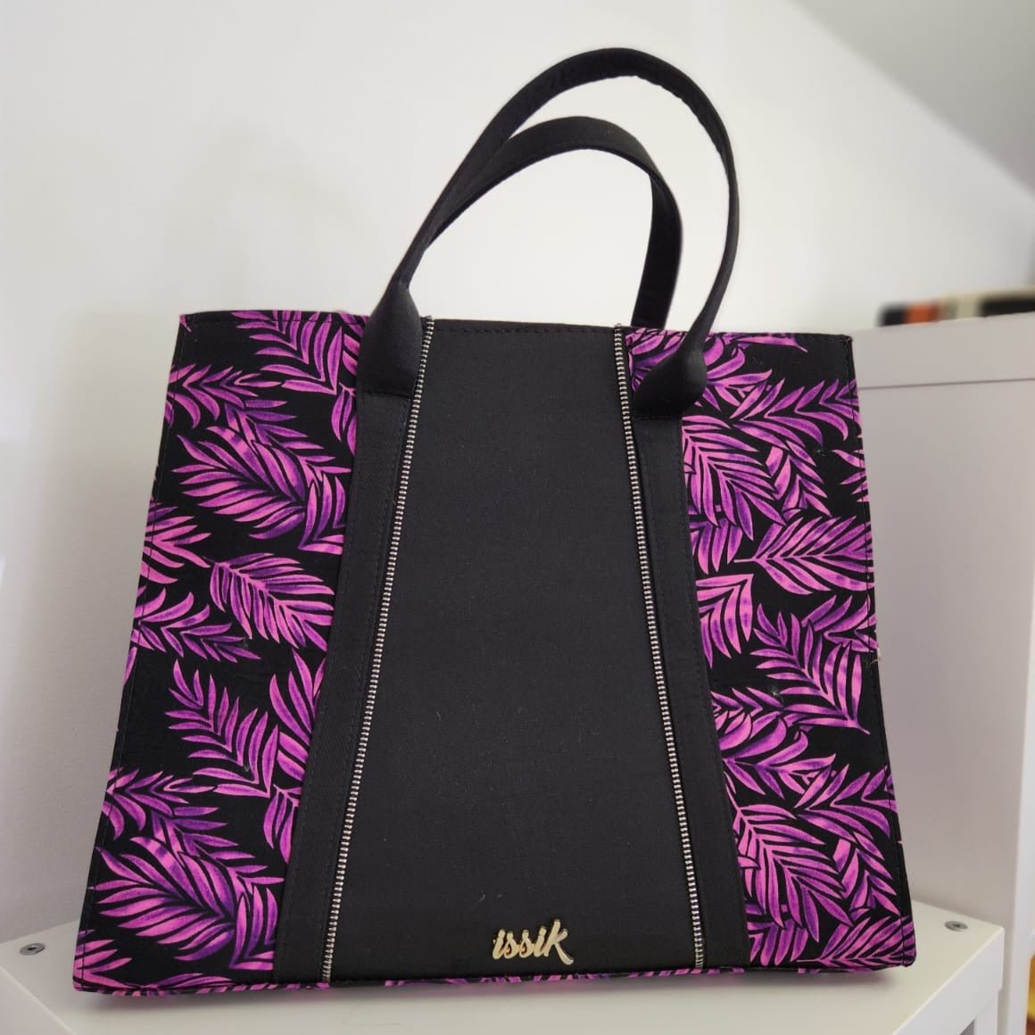Purple & Black Shopping Handbag - House of Prints
