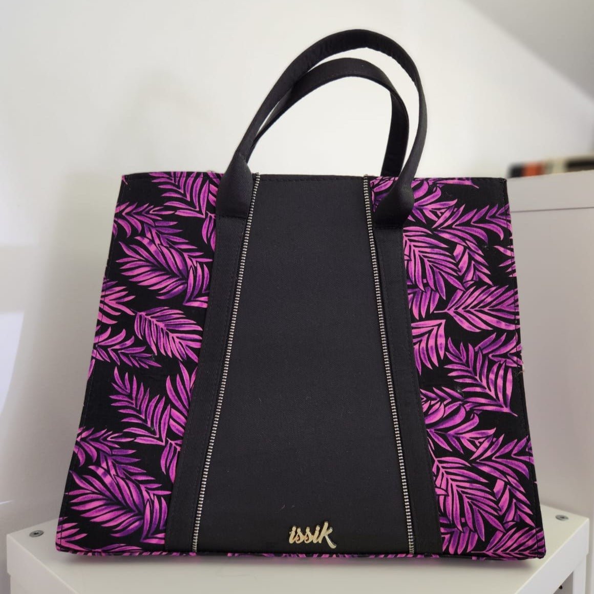 Purple & Black Shopping Handbag - House of Prints