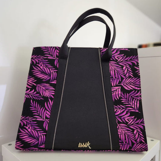 Purple & Black Shopping Handbag - House of Prints