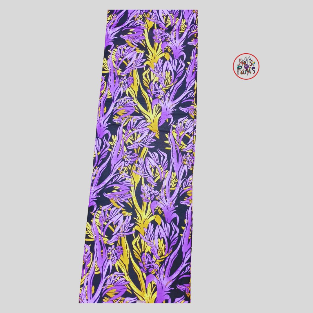 Purple & Gold Floral Pattern Ankara Fabric - House of Prints