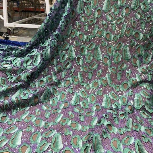 Purple & Green Sequin lace - IAL029 - House of Prints
