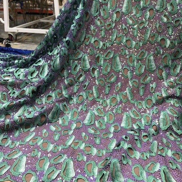Purple & Green Sequin lace - IAL029 - House of Prints