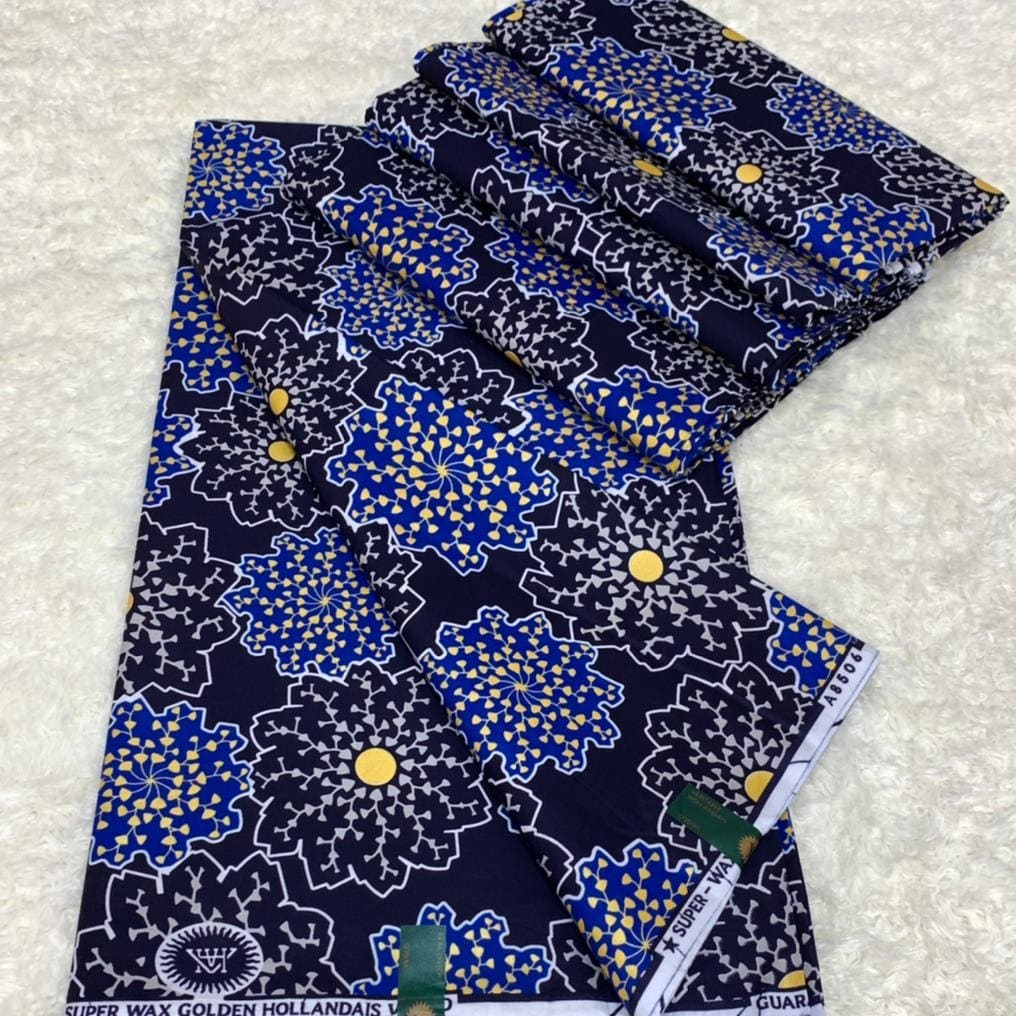 Royal Blue & Gold Embellished Gold African Print Fabric - akgld047 - House of Prints