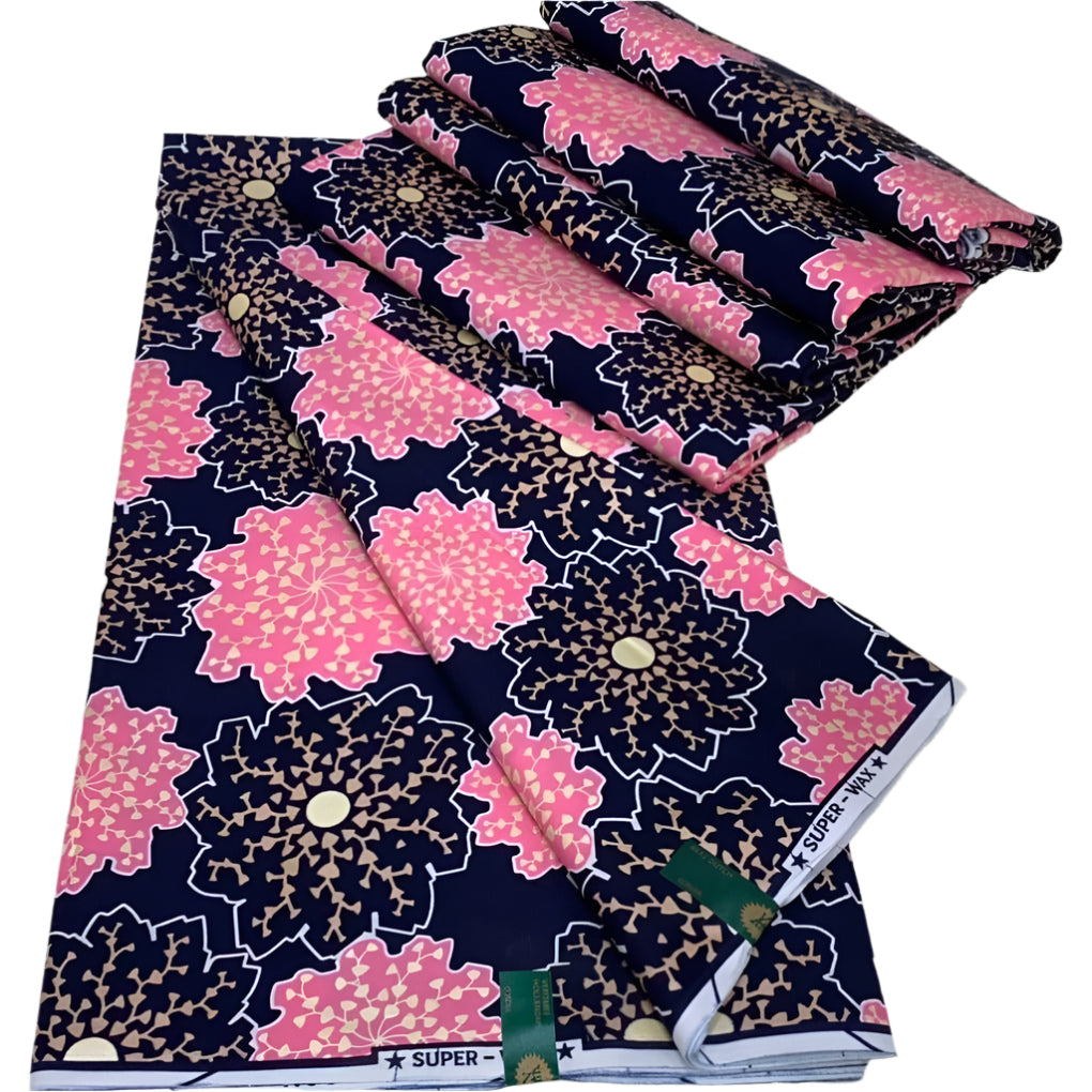 Royal Blue & Pink Embellished Gold African Print Fabrics - akgld050 - House of Prints
