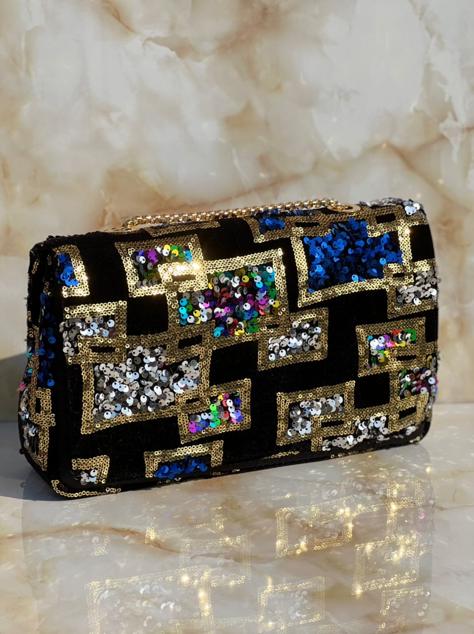 Sequin Velvet Shoulder Bag - House of Prints