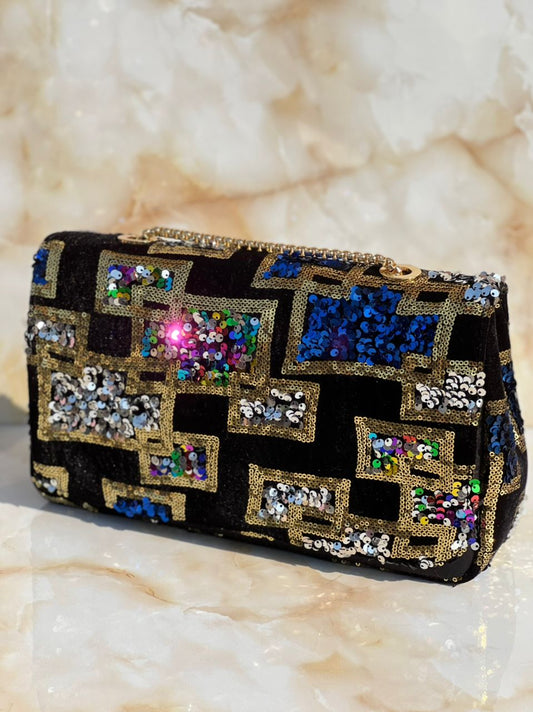 Sequin Velvet Shoulder Bag - House of Prints
