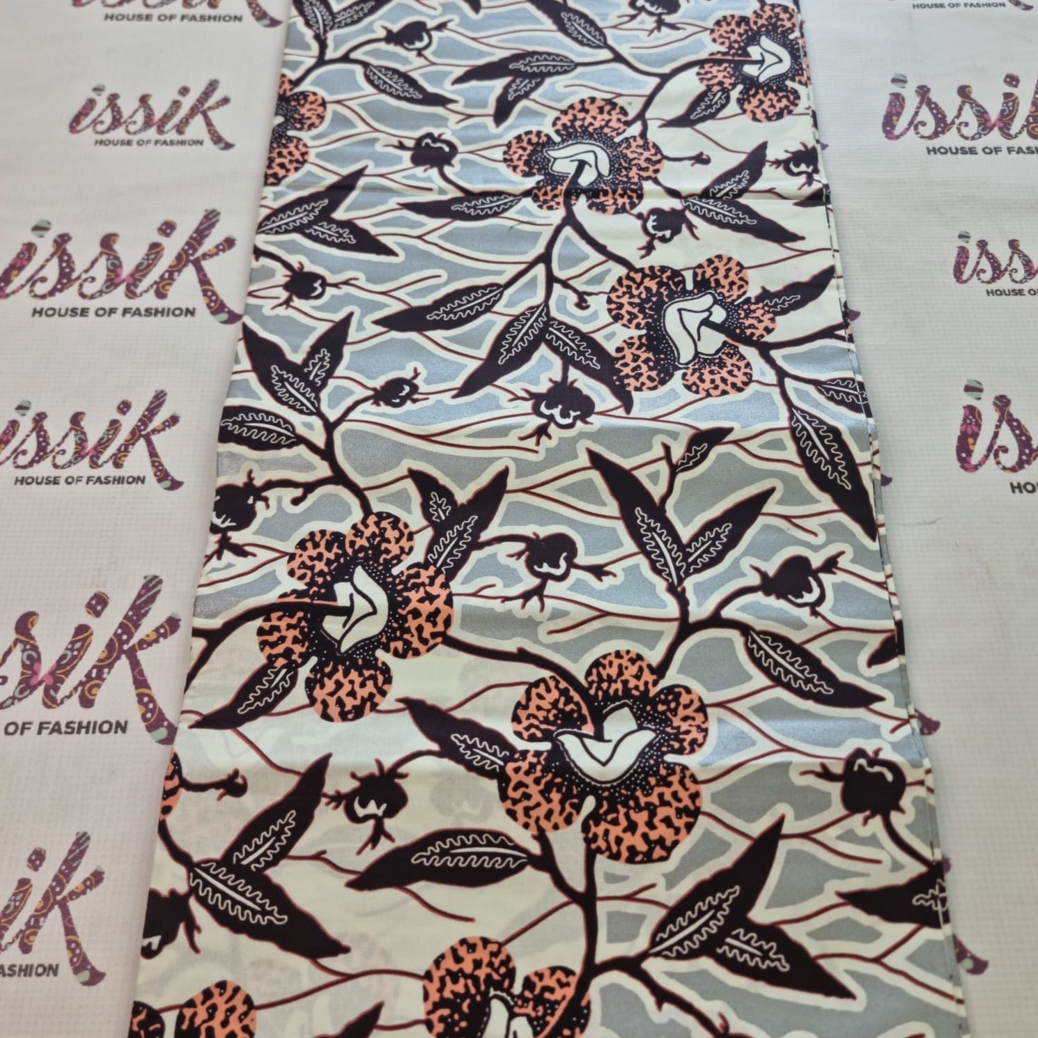Silver & Brown Embellished African Print Fabric - House of Prints