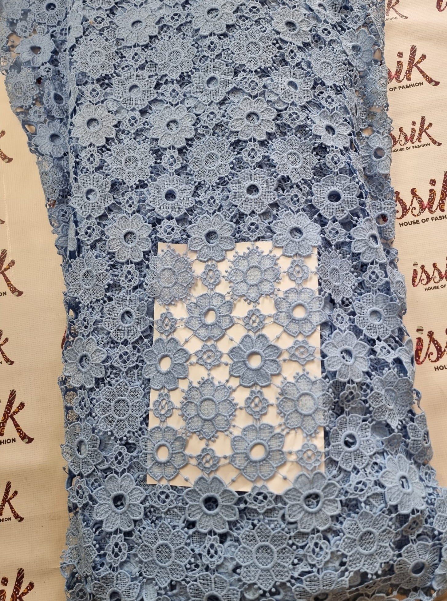 Sky Blue African Cord Lace Fabric - House of Prints