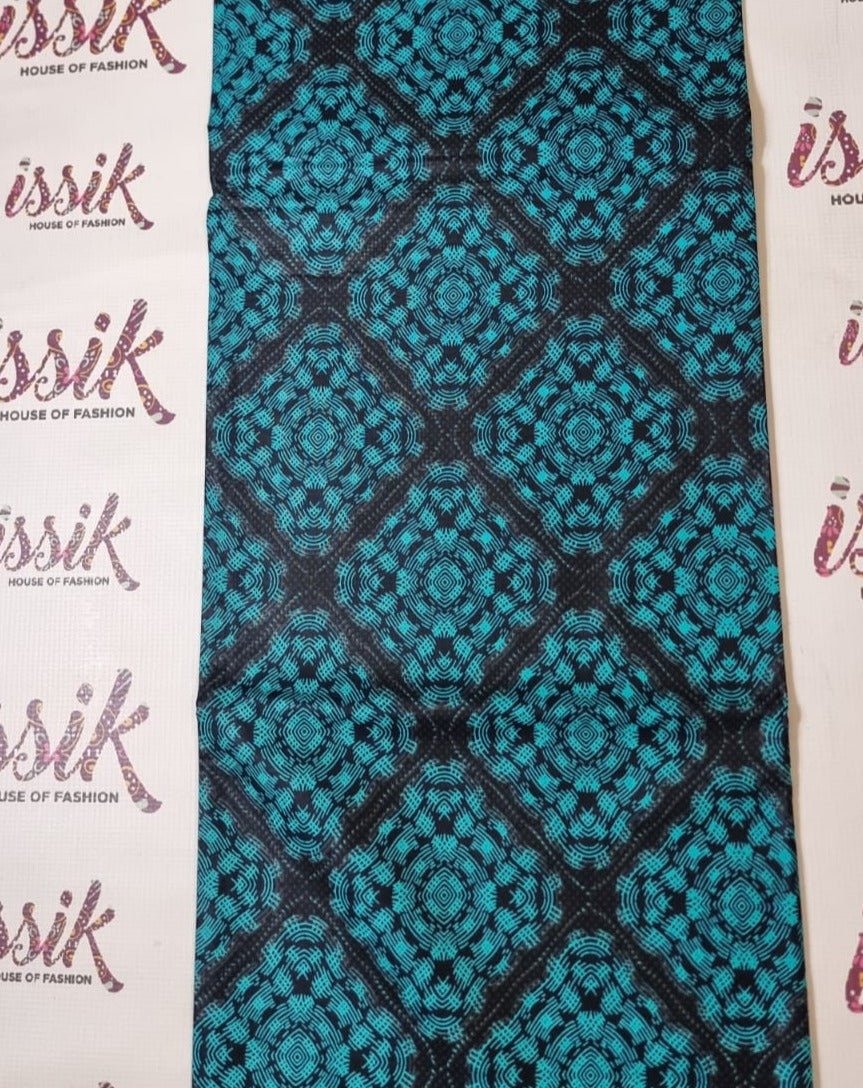 Turquoise Blue & Black Ankara Fabric - akpy40182 - House of Prints