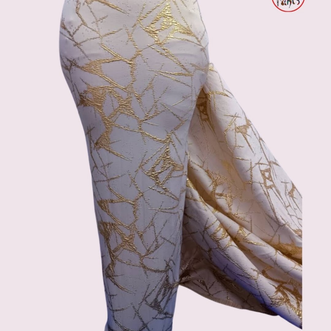 White and Gold Brocade Fabric - House of Prints