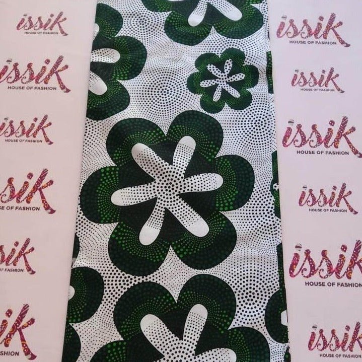 White and Green Ankara Fabric - House of Prints