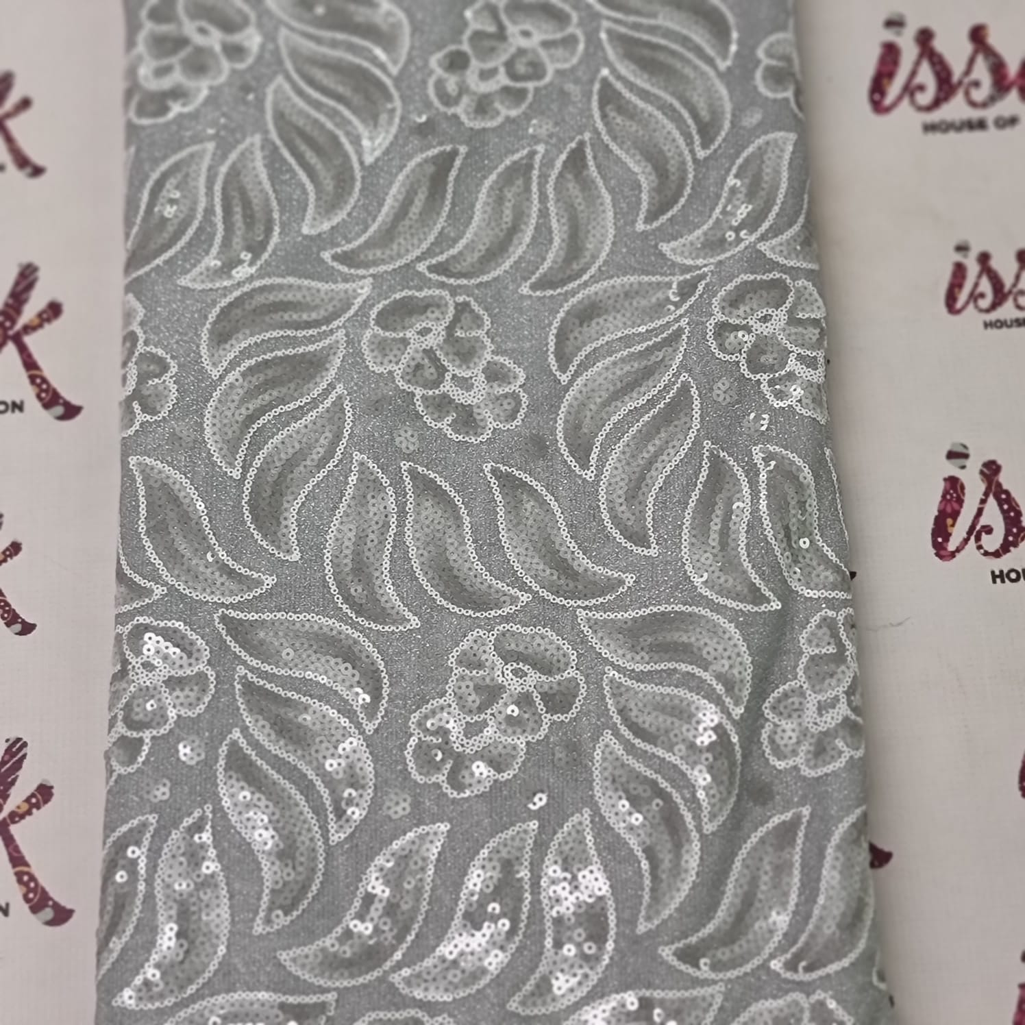 White and Silver Sequins Lace - House of Prints