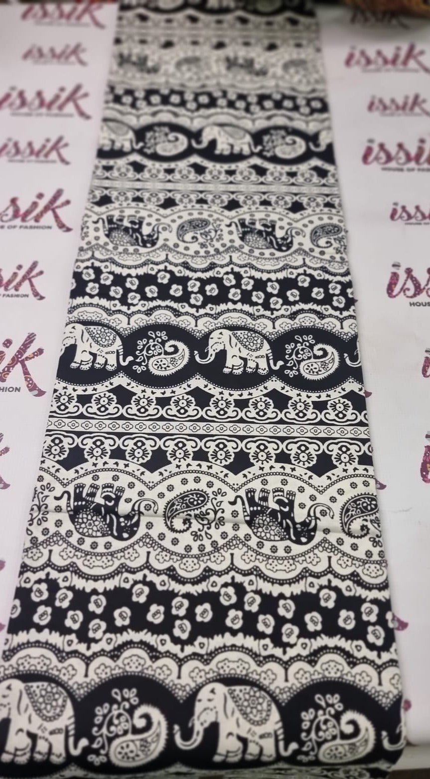 White & Black Ankara Fabric (Elephants) - House of Prints