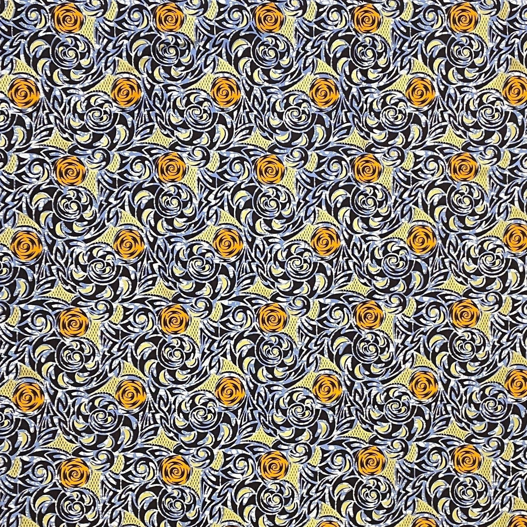 White, Blue & Gold Woodin Ankara Fabric - akwd015 - House of Prints