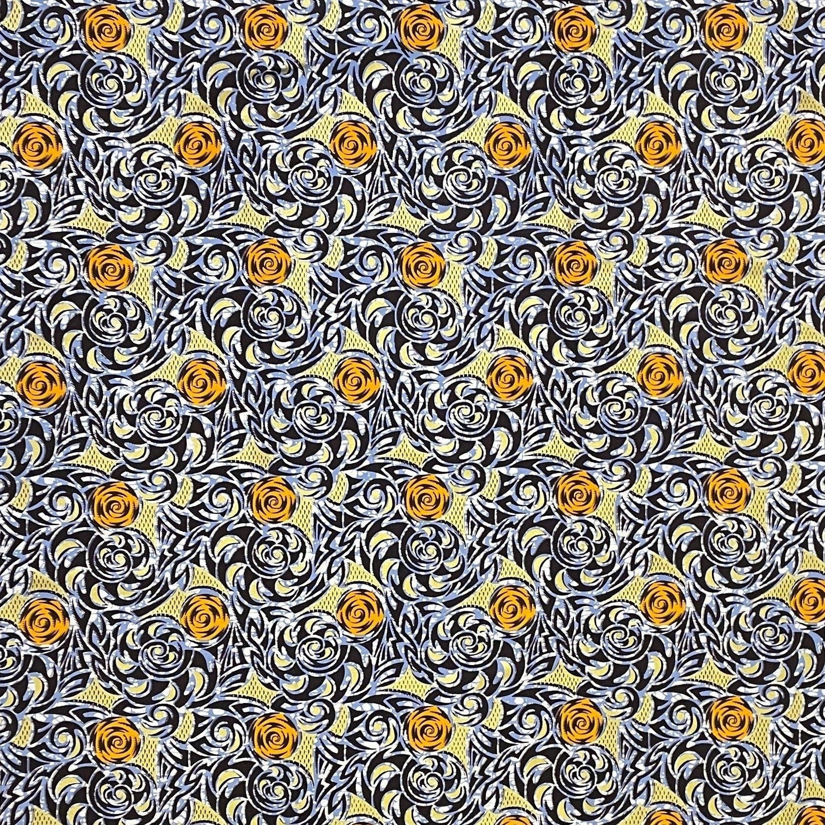 White, Blue & Gold Woodin Ankara Fabric - akwd015 - House of Prints