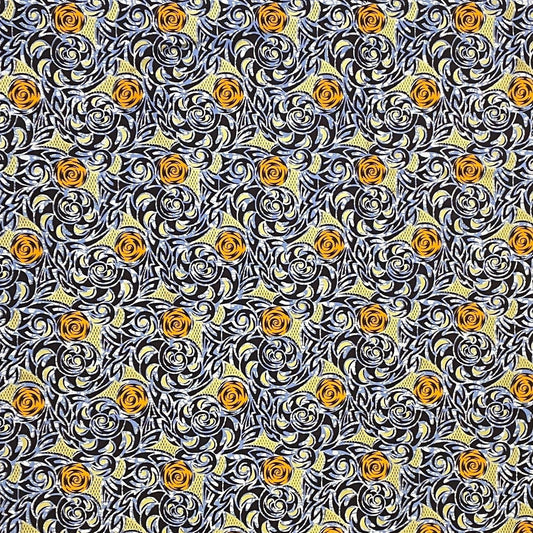 White, Blue & Gold Woodin Ankara Fabric - akwd015 - House of Prints