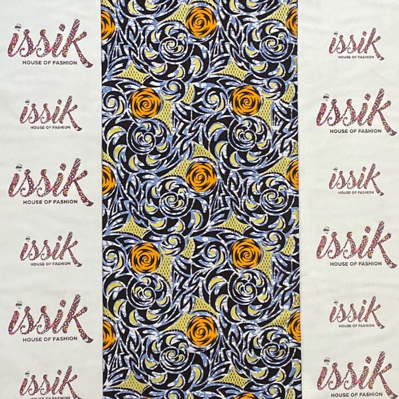 White, Blue & Gold Woodin Ankara Fabric - akwd015 - House of Prints