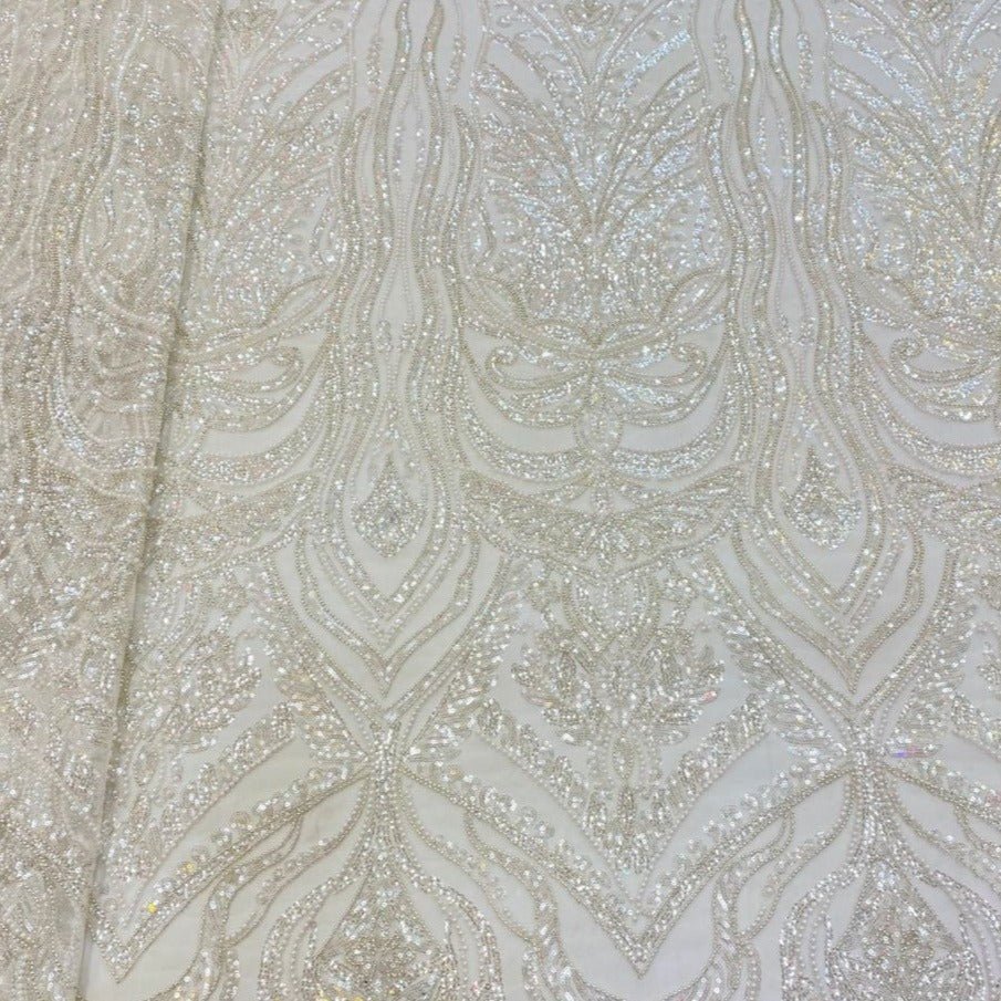 White Hand Beaded Lace - ial088 - House of Prints